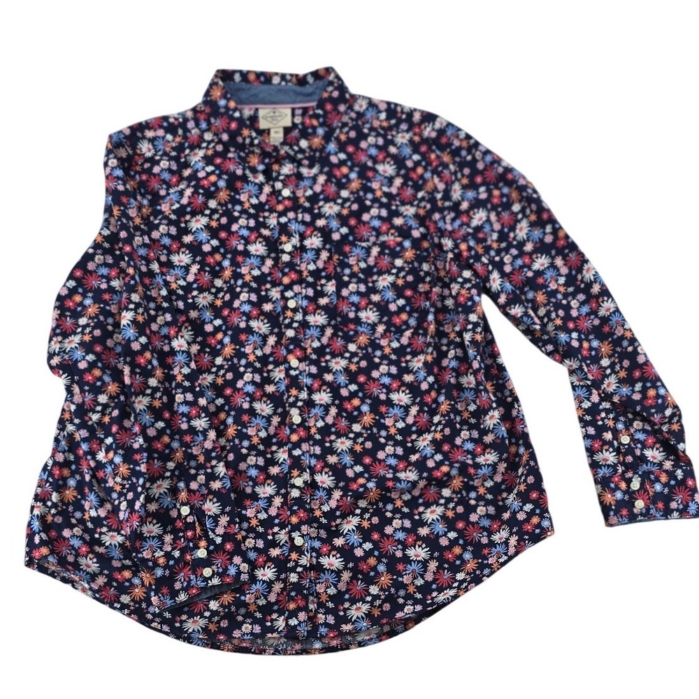 St. John's Bay Shirt Womens PXL Button Down Navy Blue Floral Daisy Cotton